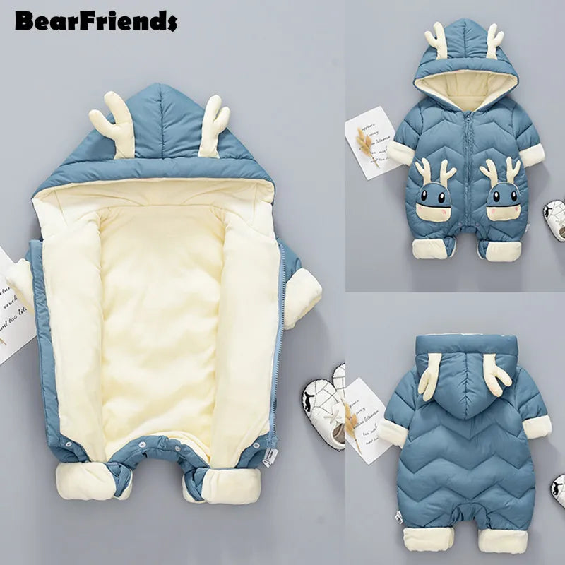 2024 New born Baby Girl clothes Winter Snowsuit Plus Velvet Thick Baby Boys Jumpsuit 0-3 Years Romper boy Overalls Toddler Coat