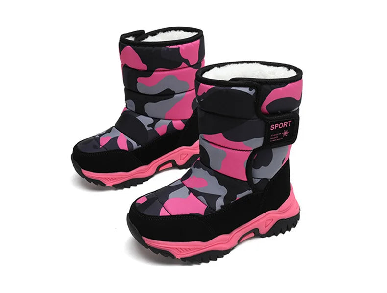 2023 Winter Children Shoes Plush Waterproof Fabric Non-Slip Girl Shoes Rubber Sole Snow Boots Fashion Warm Outdoor Boots