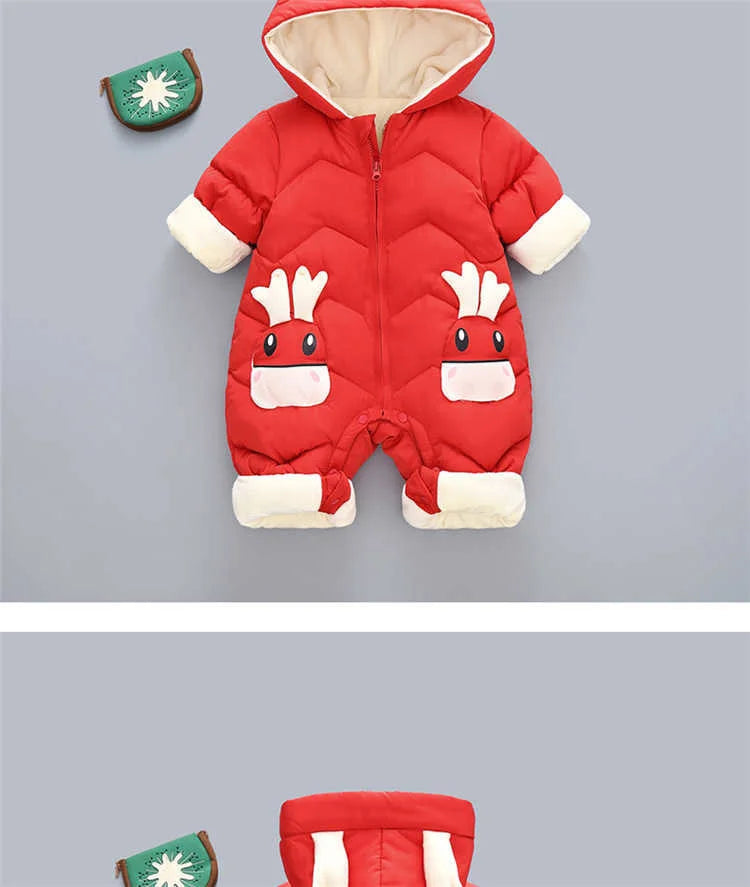 2024 New born Baby Girl clothes Winter Snowsuit Plus Velvet Thick Baby Boys Jumpsuit 0-3 Years Romper boy Overalls Toddler Coat