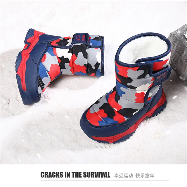 2023 Winter Children Shoes Plush Waterproof Fabric Non-Slip Girl Shoes Rubber Sole Snow Boots Fashion Warm Outdoor Boots