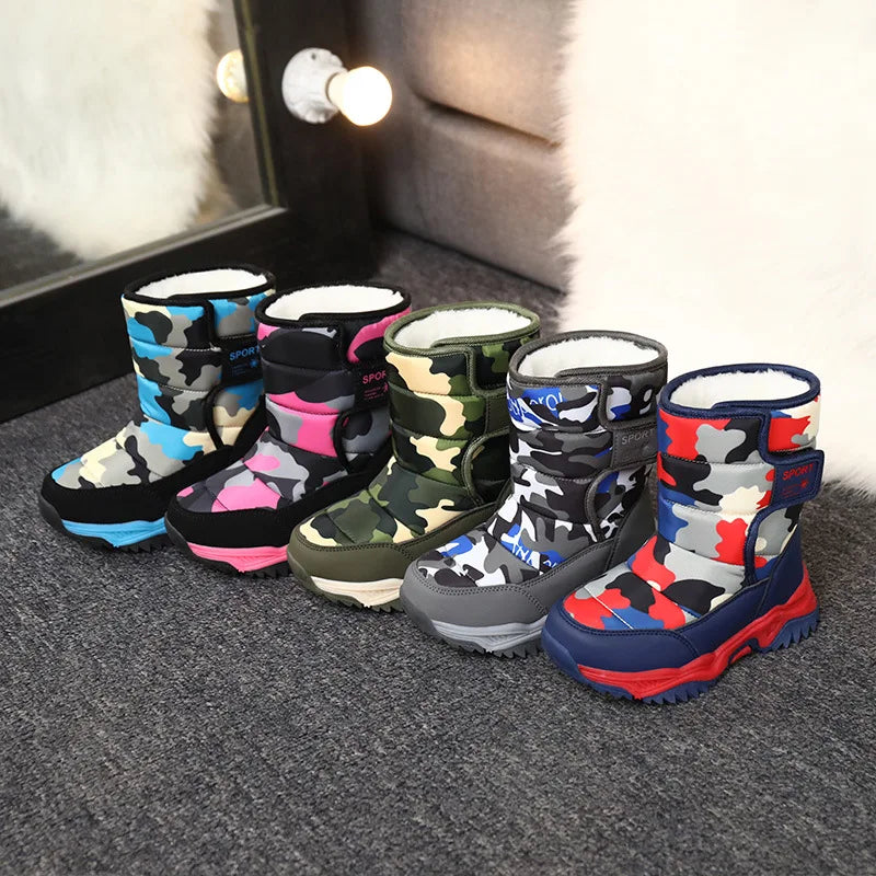 2023 Winter Children Shoes Plush Waterproof Fabric Non-Slip Girl Shoes Rubber Sole Snow Boots Fashion Warm Outdoor Boots