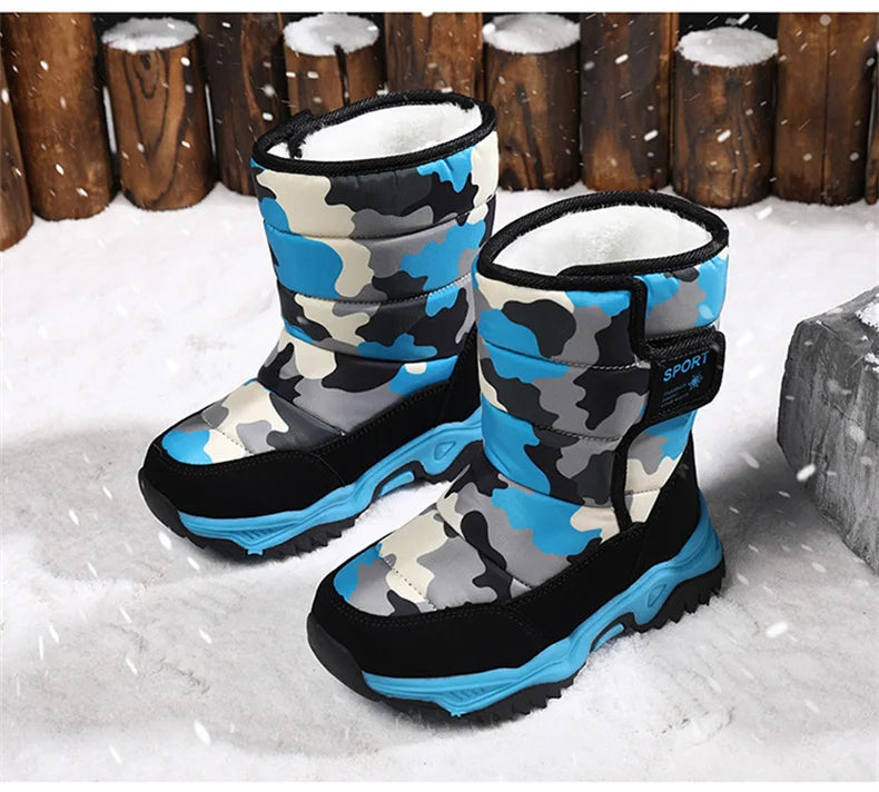 2023 Winter Children Shoes Plush Waterproof Fabric Non-Slip Girl Shoes Rubber Sole Snow Boots Fashion Warm Outdoor Boots