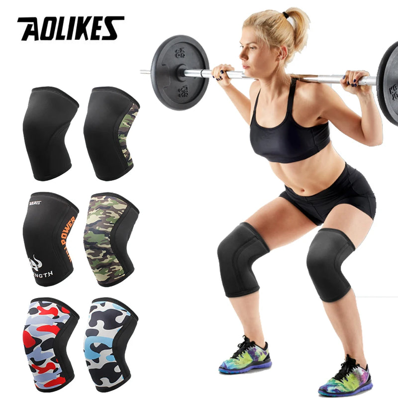 AOLIKES 1 Pair Squat 7mm Knee Sleeves Pad Support Gym Sports Compression Neoprene Knee Protector For CrossFit Weightlifting