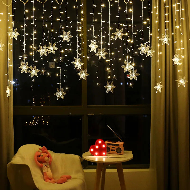 3.2M Christmas Snowflakes LED String Lights Flashing Fairy Curtain Lights Waterproof For Holiday Party Wedding Xmas Decoration