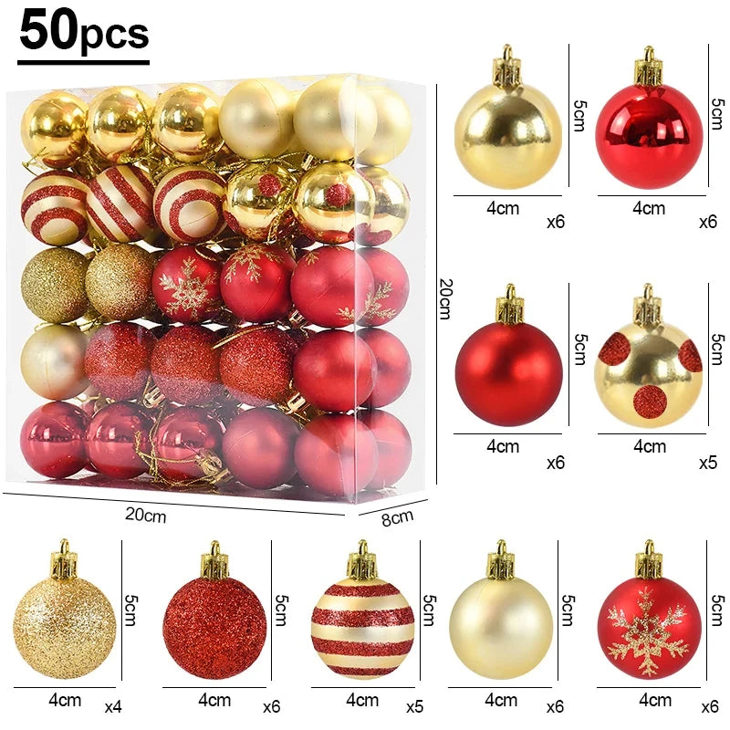 50Pcs/box Christmas Balls Christmas Tree Ornaments Ball Xmas Hanging Tree Pendants Home Decor 2025 New Year Gift Noel Navidad