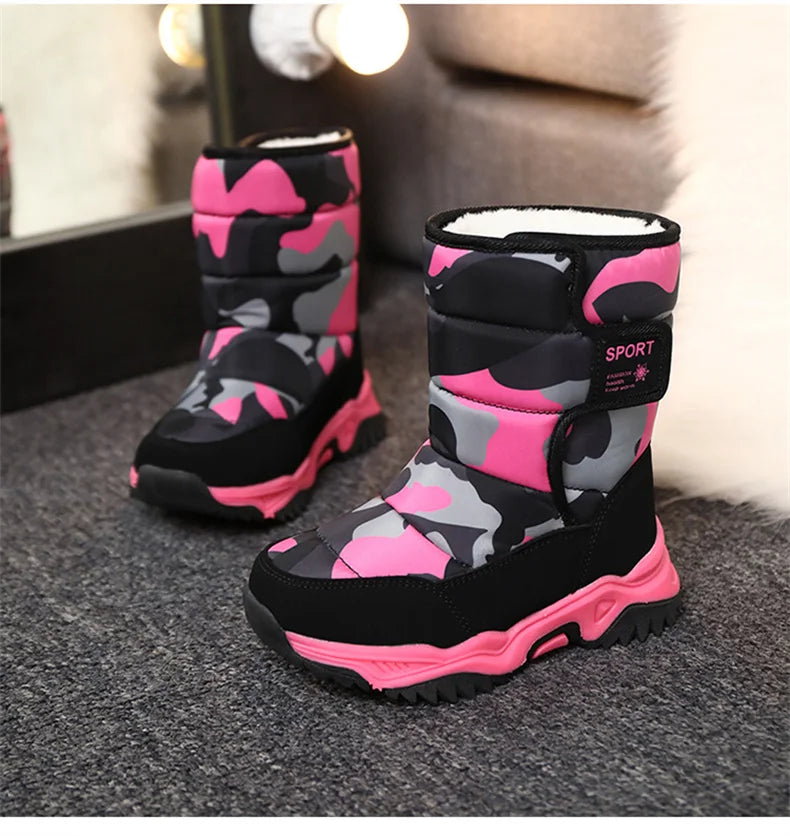 2023 Winter Children Shoes Plush Waterproof Fabric Non-Slip Girl Shoes Rubber Sole Snow Boots Fashion Warm Outdoor Boots