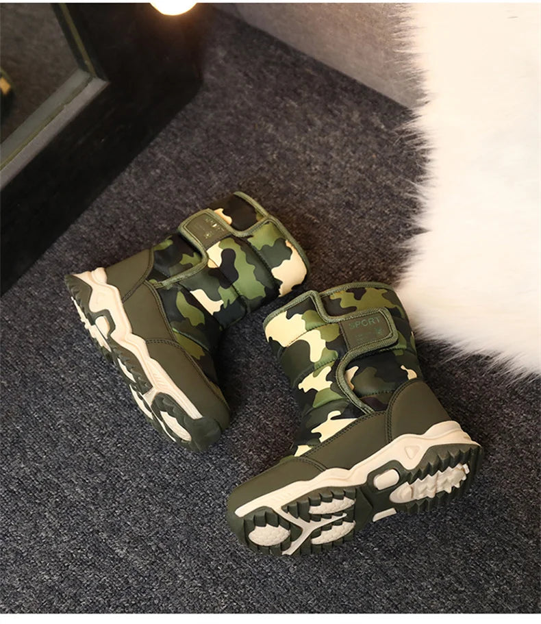 2023 Winter Children Shoes Plush Waterproof Fabric Non-Slip Girl Shoes Rubber Sole Snow Boots Fashion Warm Outdoor Boots