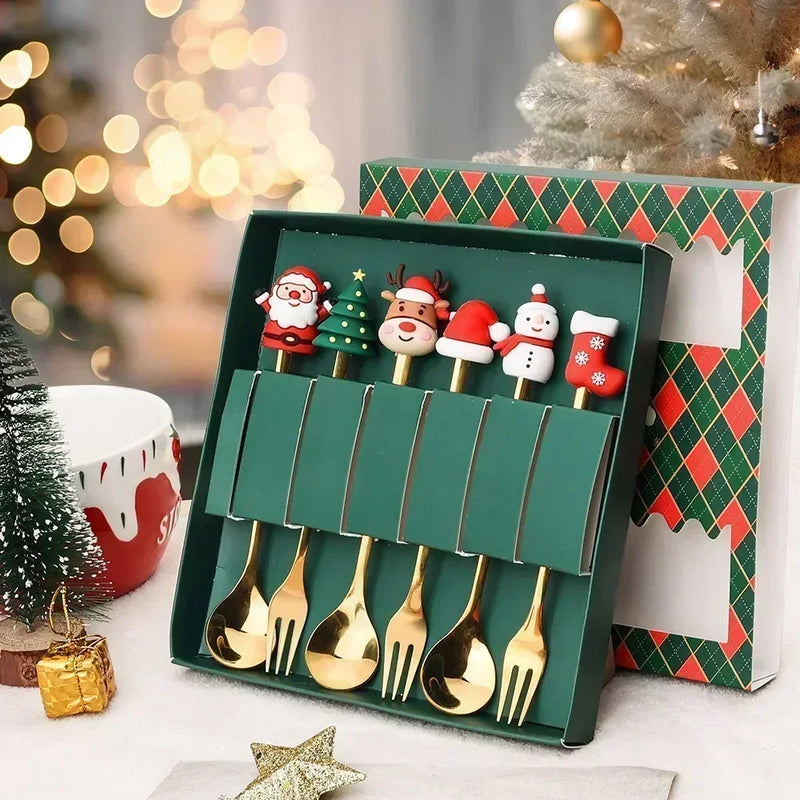 Christmas Decorations Home Christmas Table Decor Stainless SpoonsFork Cutlery Set Elk Xmas Tree New Year 2024 Navidad 2023 Gifts