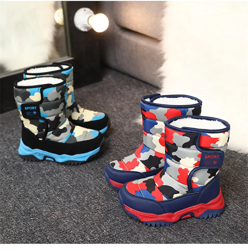 2023 Winter Children Shoes Plush Waterproof Fabric Non-Slip Girl Shoes Rubber Sole Snow Boots Fashion Warm Outdoor Boots