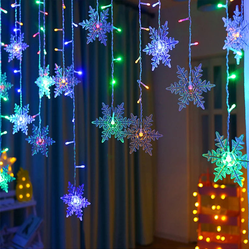 3.2M Christmas Snowflakes LED String Lights Flashing Fairy Curtain Lights Waterproof For Holiday Party Wedding Xmas Decoration