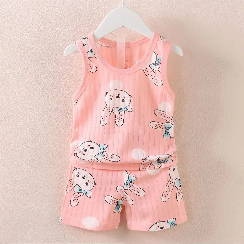 Children's Clothing Print Sleeveless Tops Shorts Cute Breathable Kids Summer Vest Shorts Set Tank Top for Baby Clothing Children