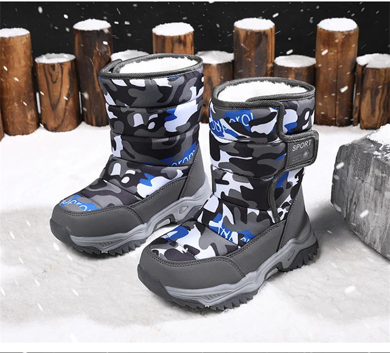 2023 Winter Children Shoes Plush Waterproof Fabric Non-Slip Girl Shoes Rubber Sole Snow Boots Fashion Warm Outdoor Boots