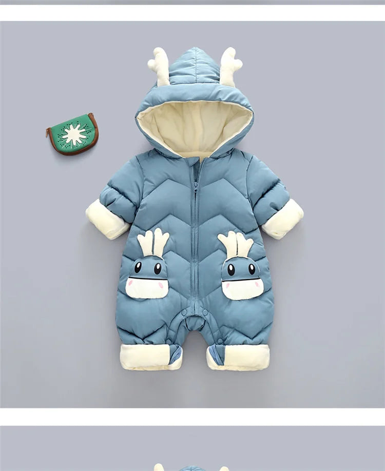 2024 New born Baby Girl clothes Winter Snowsuit Plus Velvet Thick Baby Boys Jumpsuit 0-3 Years Romper boy Overalls Toddler Coat