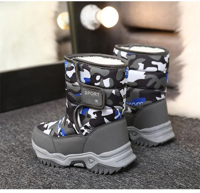 2023 Winter Children Shoes Plush Waterproof Fabric Non-Slip Girl Shoes Rubber Sole Snow Boots Fashion Warm Outdoor Boots