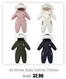 2024 New born Baby Girl clothes Winter Snowsuit Plus Velvet Thick Baby Boys Jumpsuit 0-3 Years Romper boy Overalls Toddler Coat