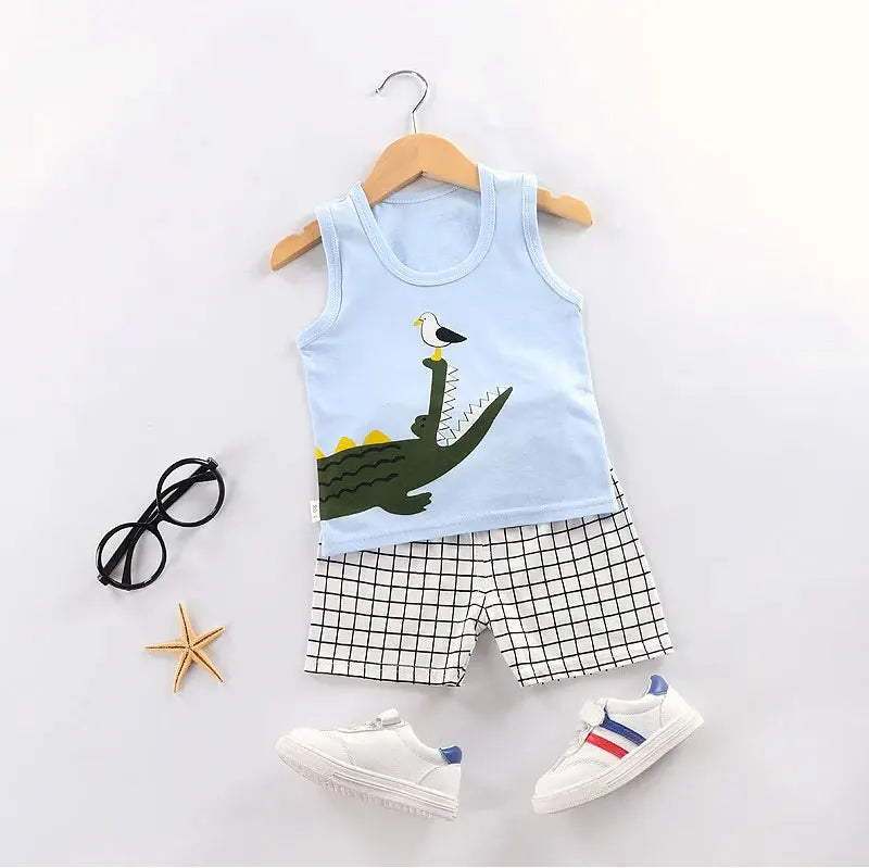 Children's Clothing Print Sleeveless Tops Shorts Cute Breathable Kids Summer Vest Shorts Set Tank Top for Baby Clothing Children