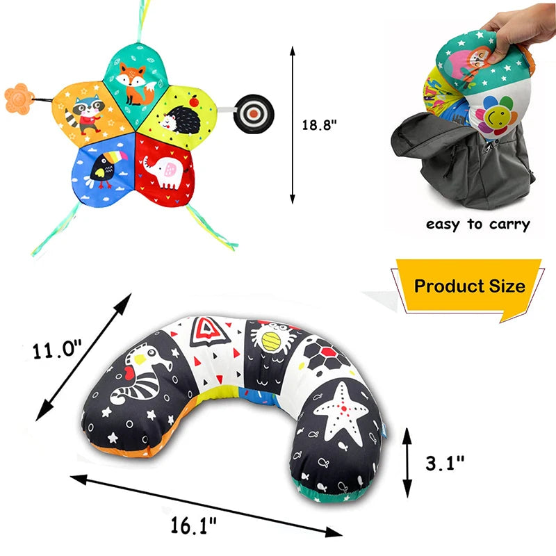 Baby Tummy Time Pillow Toys Black and White High Contrast Baby Toys Montessori Sensory Toy for Babies Newborn Infants 0-6 Months