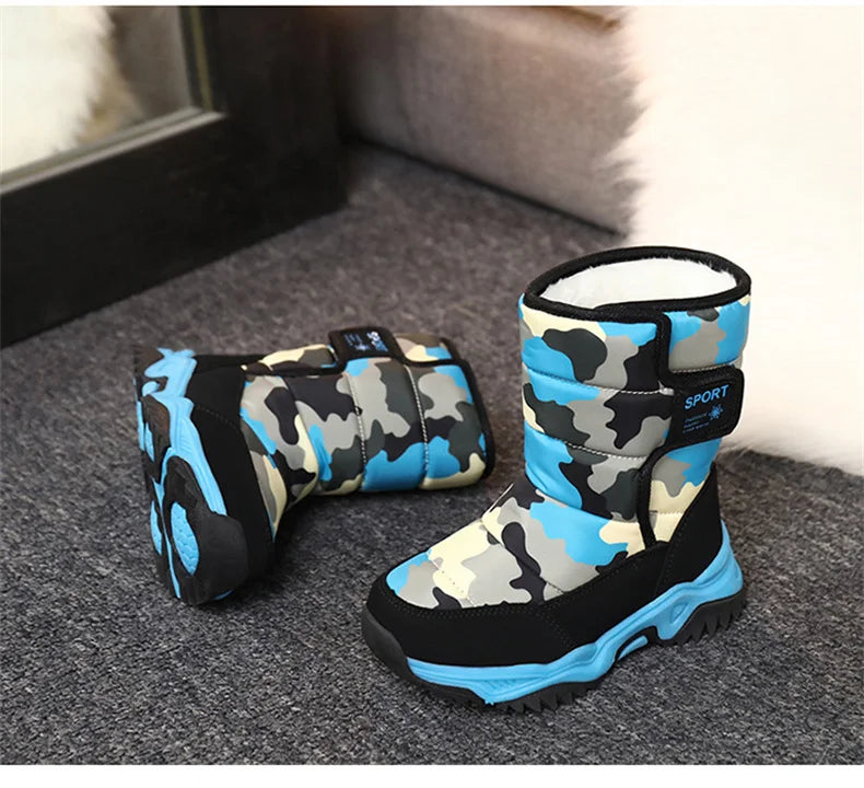 2023 Winter Children Shoes Plush Waterproof Fabric Non-Slip Girl Shoes Rubber Sole Snow Boots Fashion Warm Outdoor Boots