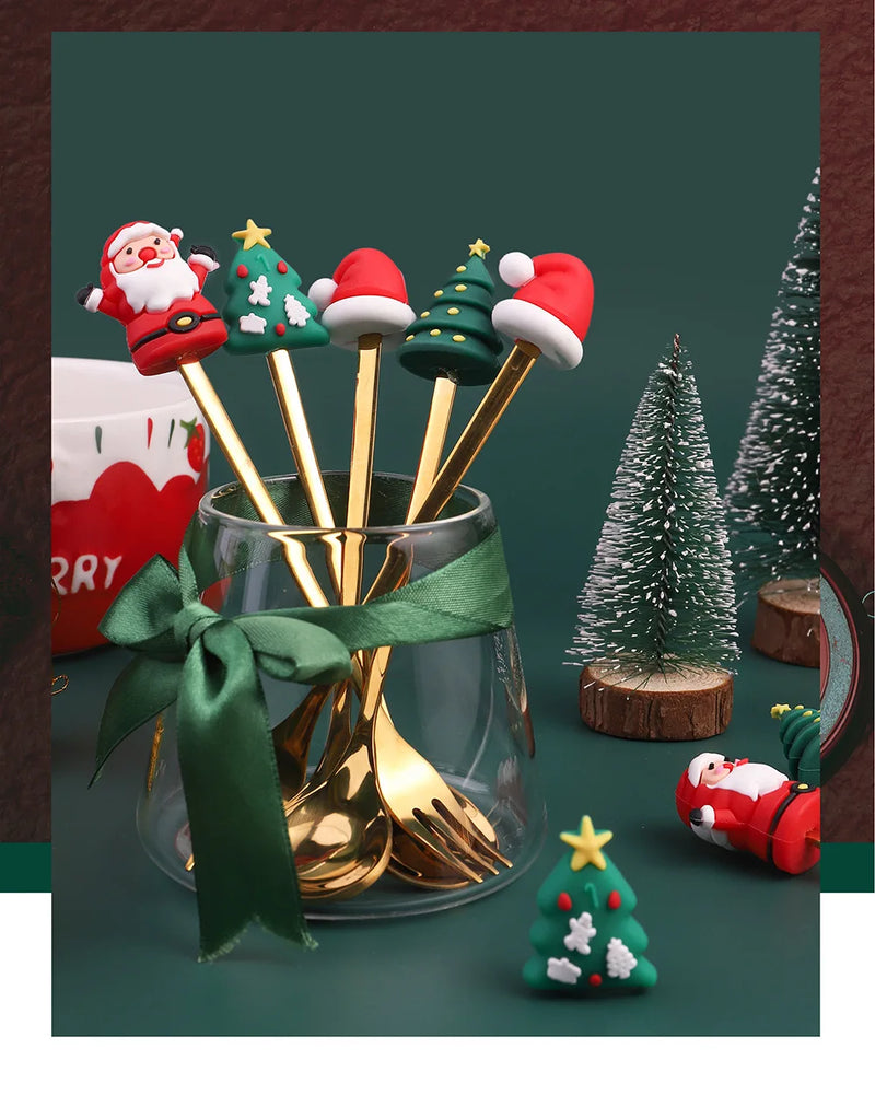 Christmas Decorations Home Christmas Table Decor Stainless SpoonsFork Cutlery Set Elk Xmas Tree New Year 2024 Navidad 2023 Gifts