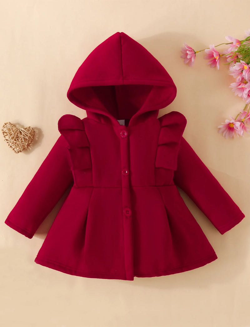 Baby Girl Ruffled Long Sleeve Fleece Hooded Single Breasted CoatKids Clothes Autumn And WinterRecommended To Buy One Size Larger