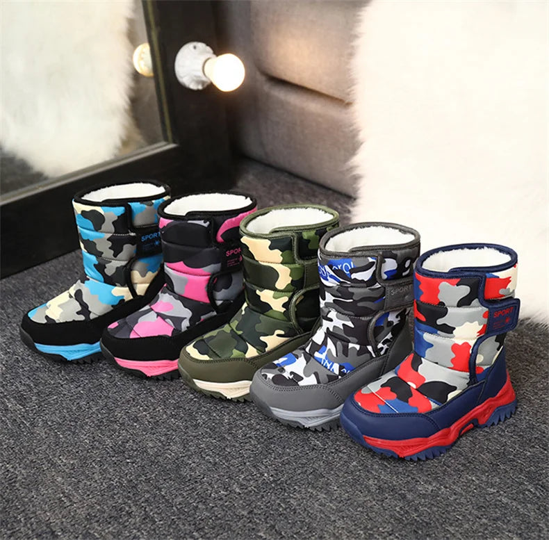 2023 Winter Children Shoes Plush Waterproof Fabric Non-Slip Girl Shoes Rubber Sole Snow Boots Fashion Warm Outdoor Boots