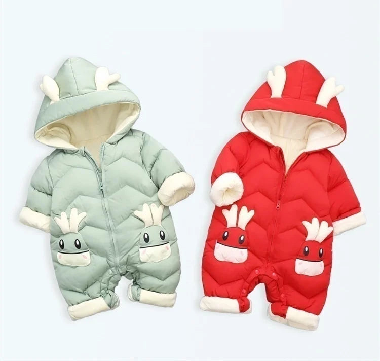 2024 New born Baby Girl clothes Winter Snowsuit Plus Velvet Thick Baby Boys Jumpsuit 0-3 Years Romper boy Overalls Toddler Coat