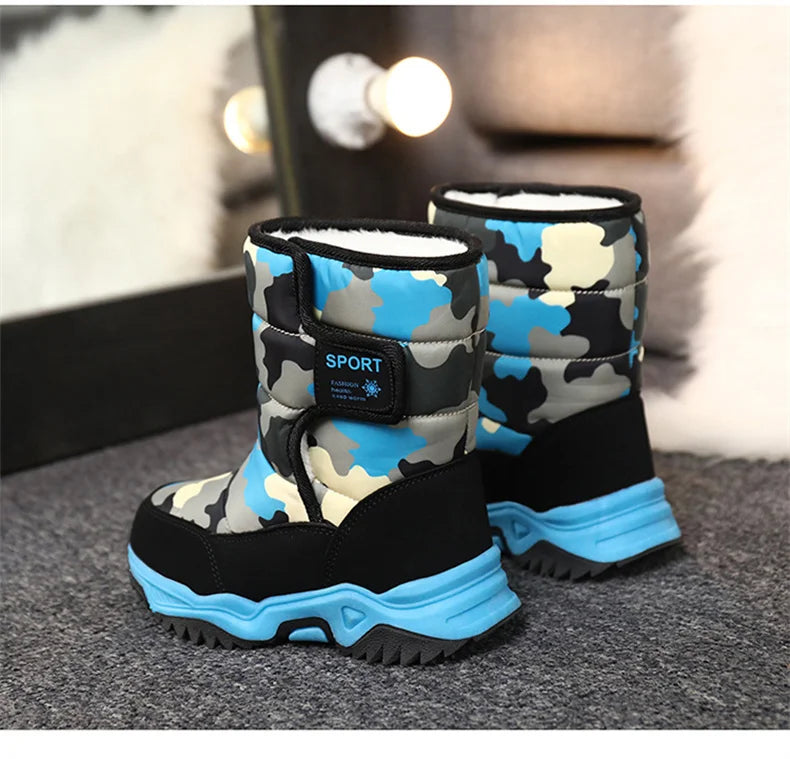 2023 Winter Children Shoes Plush Waterproof Fabric Non-Slip Girl Shoes Rubber Sole Snow Boots Fashion Warm Outdoor Boots