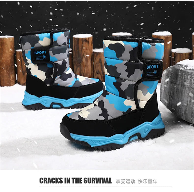 2023 Winter Children Shoes Plush Waterproof Fabric Non-Slip Girl Shoes Rubber Sole Snow Boots Fashion Warm Outdoor Boots