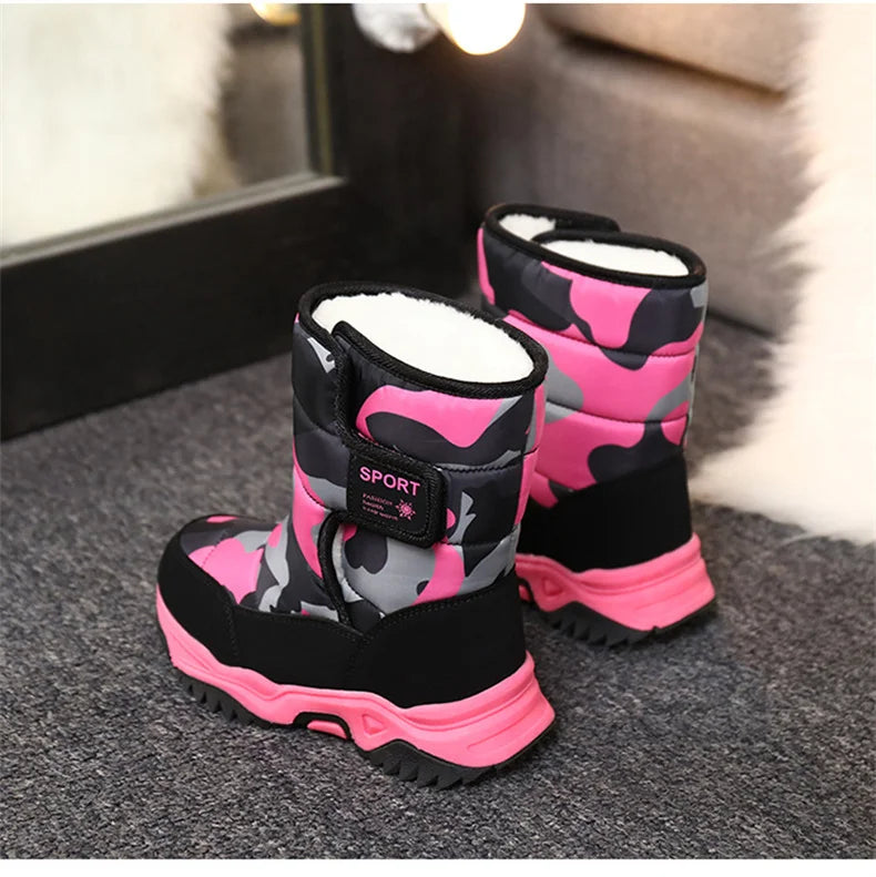 2023 Winter Children Shoes Plush Waterproof Fabric Non-Slip Girl Shoes Rubber Sole Snow Boots Fashion Warm Outdoor Boots