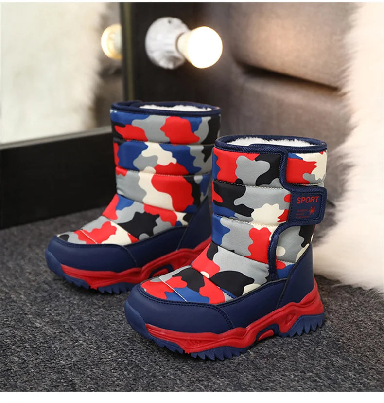 2023 Winter Children Shoes Plush Waterproof Fabric Non-Slip Girl Shoes Rubber Sole Snow Boots Fashion Warm Outdoor Boots