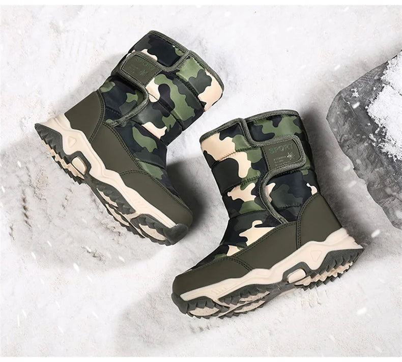 2023 Winter Children Shoes Plush Waterproof Fabric Non-Slip Girl Shoes Rubber Sole Snow Boots Fashion Warm Outdoor Boots