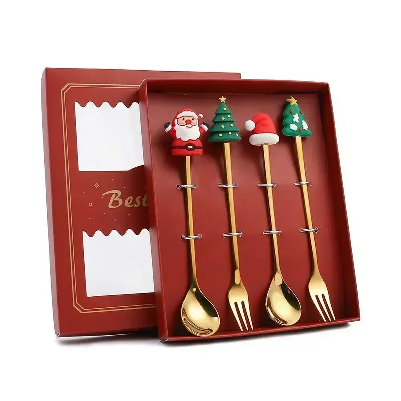 Christmas Decorations Home Christmas Table Decor Stainless SpoonsFork Cutlery Set Elk Xmas Tree New Year 2024 Navidad 2023 Gifts