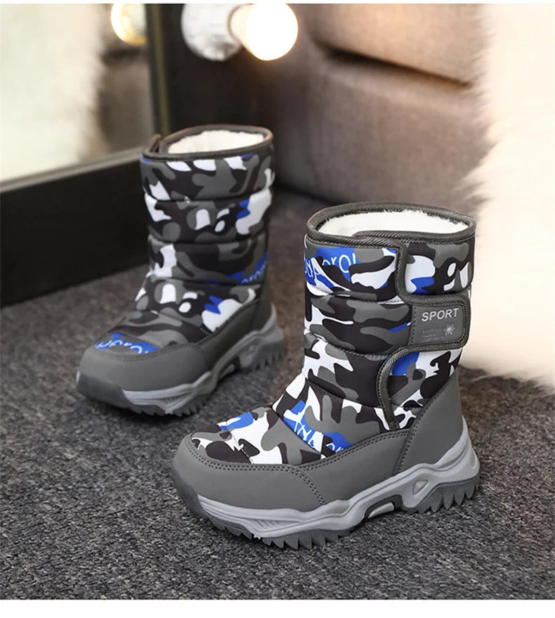 2023 Winter Children Shoes Plush Waterproof Fabric Non-Slip Girl Shoes Rubber Sole Snow Boots Fashion Warm Outdoor Boots