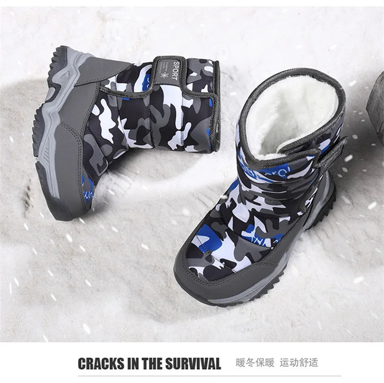 2023 Winter Children Shoes Plush Waterproof Fabric Non-Slip Girl Shoes Rubber Sole Snow Boots Fashion Warm Outdoor Boots