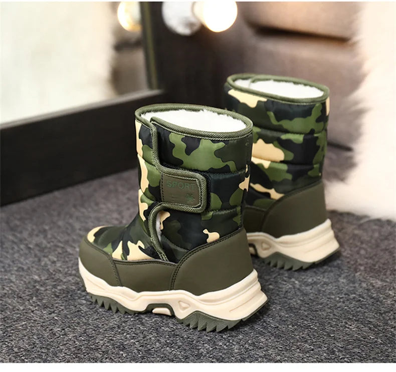 2023 Winter Children Shoes Plush Waterproof Fabric Non-Slip Girl Shoes Rubber Sole Snow Boots Fashion Warm Outdoor Boots