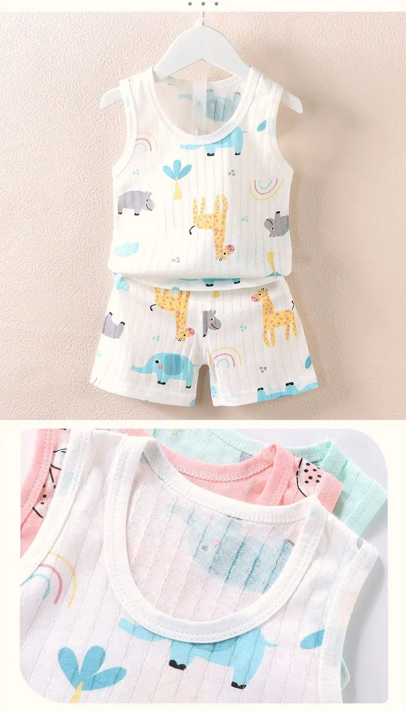 Children's Clothing Print Sleeveless Tops Shorts Cute Breathable Kids Summer Vest Shorts Set Tank Top for Baby Clothing Children