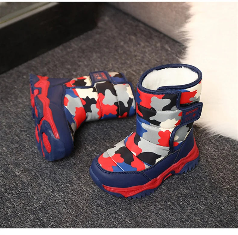 2023 Winter Children Shoes Plush Waterproof Fabric Non-Slip Girl Shoes Rubber Sole Snow Boots Fashion Warm Outdoor Boots