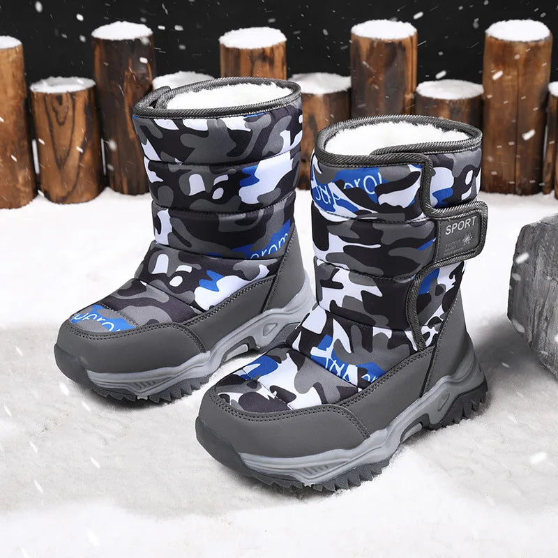 2023 Winter Children Shoes Plush Waterproof Fabric Non-Slip Girl Shoes Rubber Sole Snow Boots Fashion Warm Outdoor Boots