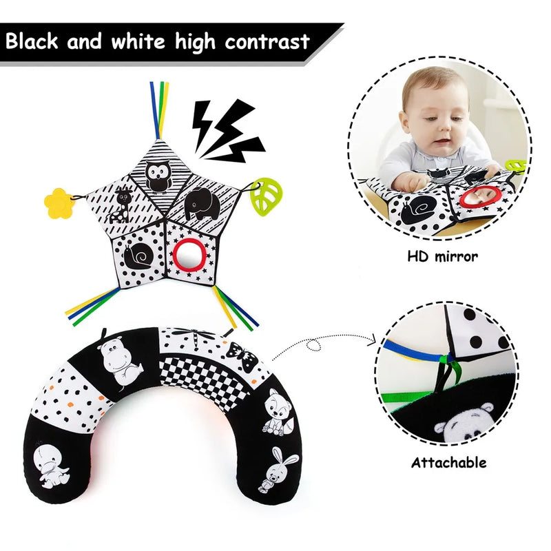 Baby Tummy Time Pillow Toys Black and White High Contrast Baby Toys Montessori Sensory Toy for Babies Newborn Infants 0-6 Months