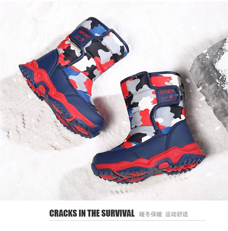 2023 Winter Children Shoes Plush Waterproof Fabric Non-Slip Girl Shoes Rubber Sole Snow Boots Fashion Warm Outdoor Boots