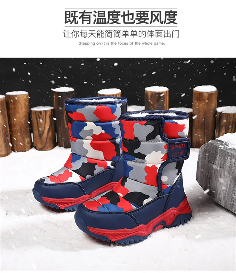 2023 Winter Children Shoes Plush Waterproof Fabric Non-Slip Girl Shoes Rubber Sole Snow Boots Fashion Warm Outdoor Boots