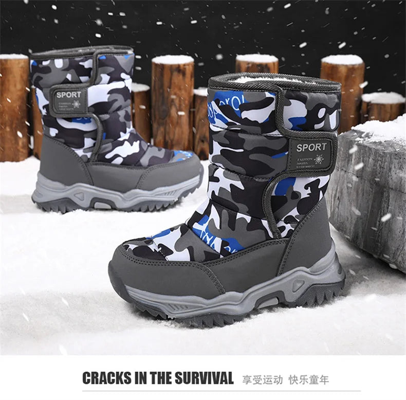 2023 Winter Children Shoes Plush Waterproof Fabric Non-Slip Girl Shoes Rubber Sole Snow Boots Fashion Warm Outdoor Boots